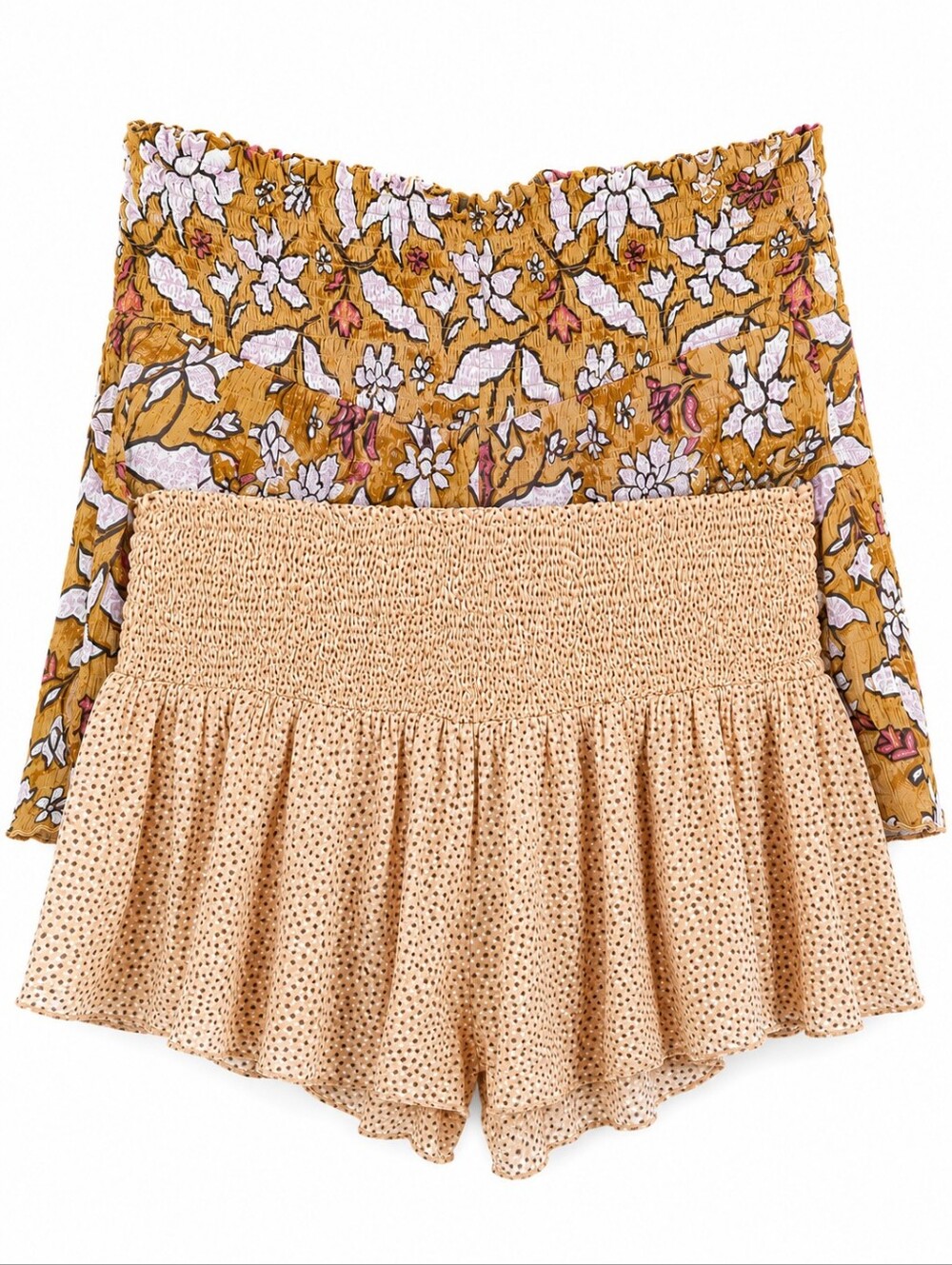 aerie Mustard Floral & Cream Smocked High Waist Shorts - 2-Pack